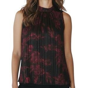 WHITE HOUSE BLACK MARKET Floral Sleeveless Shimmer Tie Back Blouse Size X-Large